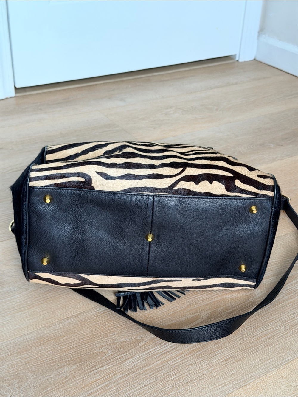 RARE Y2K Cynthia Rowley Zebra Cowhide Hair Leather Duffle Satchel Crossbody Bag - Picture 8 of 14
